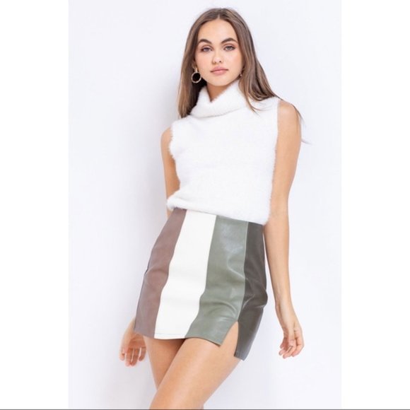 Vici Dresses & Skirts - SAGE FAUX LEATHER COLORBLOCK SKIRT